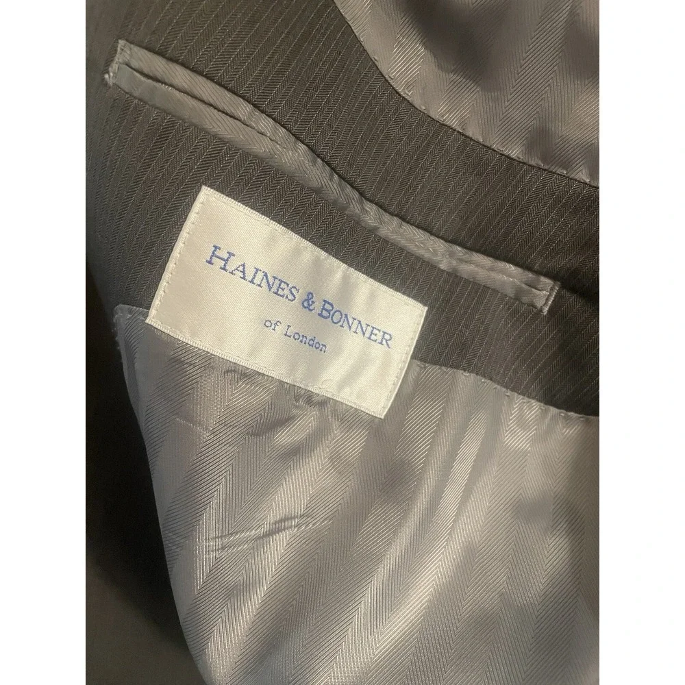 Haines & Bonner of‎ London Mens 60R Gray Blue Pinstripe Wool Blend  Blazer